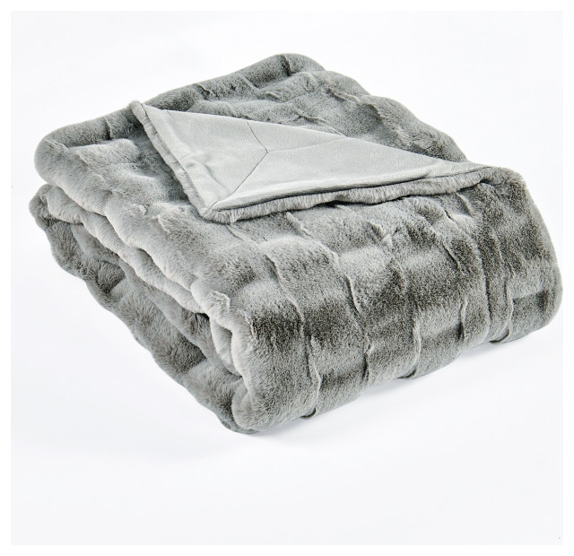 Brick Textured Faux Fur Throw Blanket, Grey