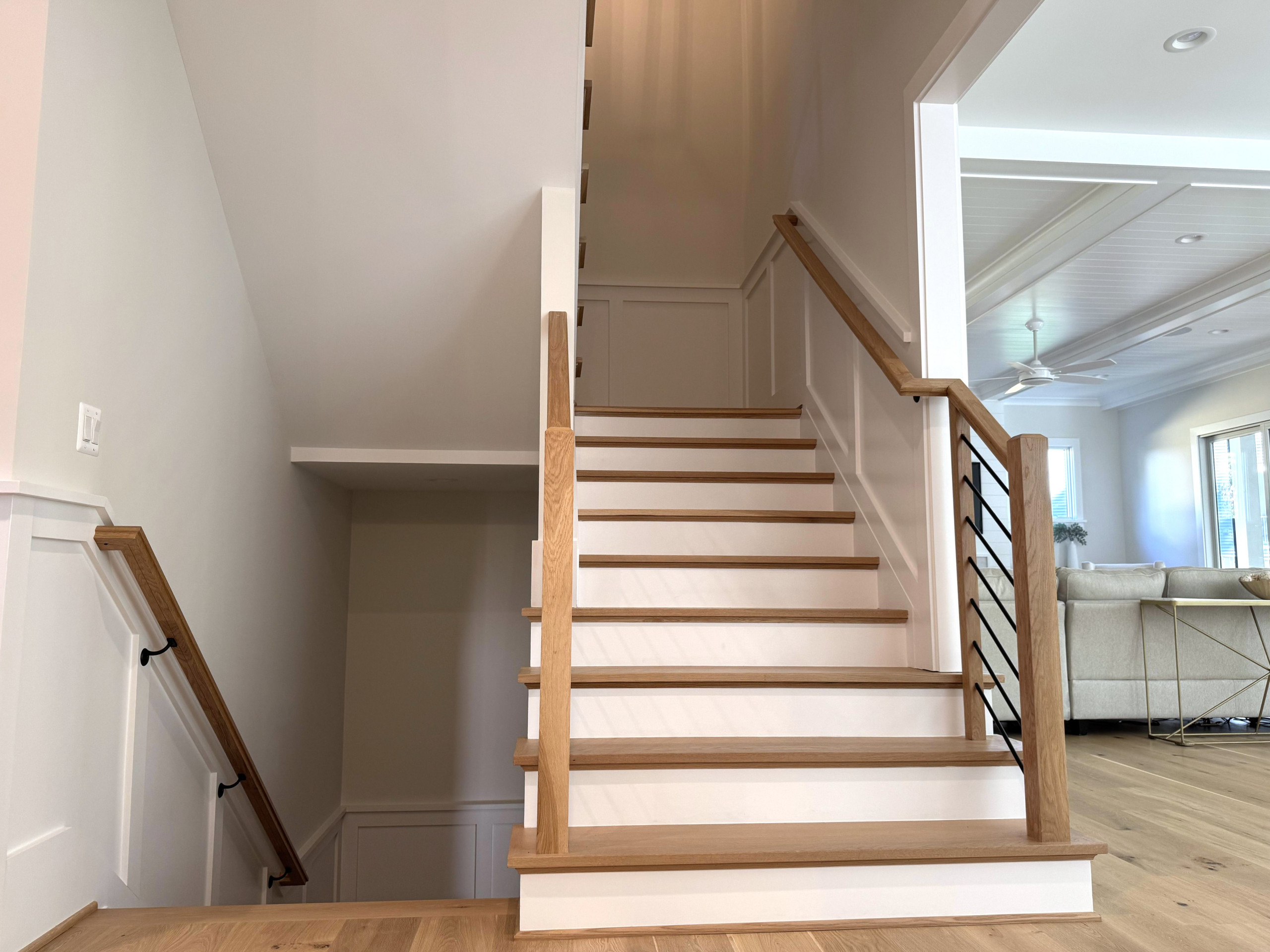 140_Modern White Oak Stair with Horizontal Bar Rail, Falls Church, VA 22043