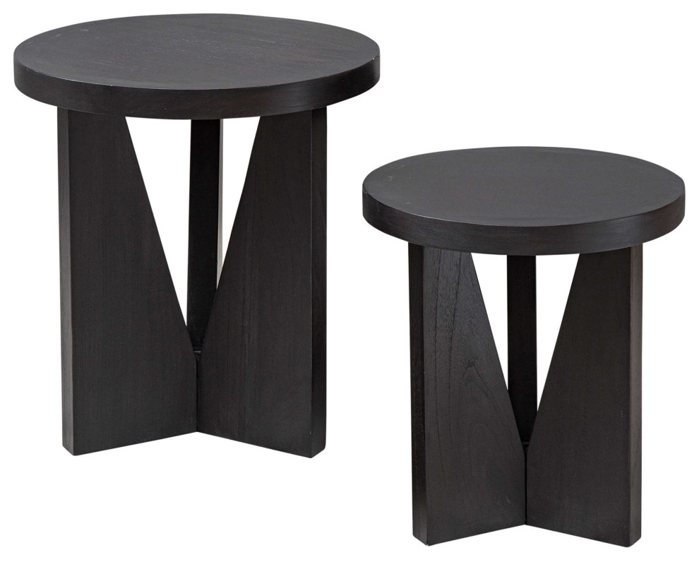 Luxe Angular Geometric Espresso Nesting Table Dark Brown Geometric, 2Piece Set Transitional