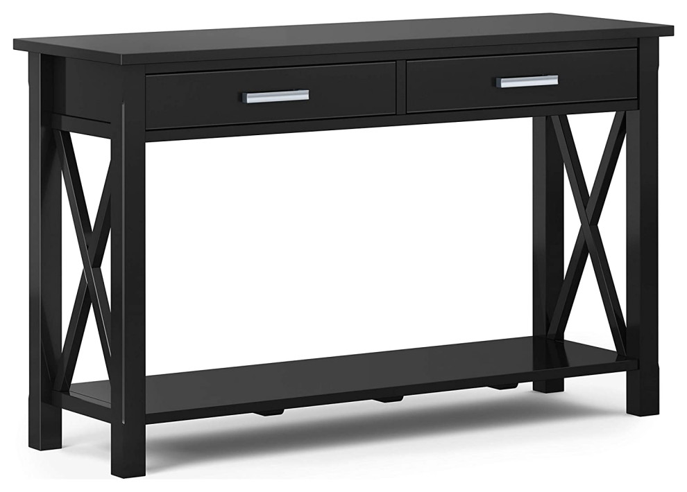 Elegant Console Table, XShaped Sides & Drawers With Chrome Pull