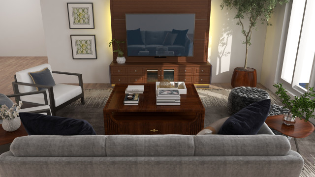 Condo 3D Rendering trendy-dagligstue