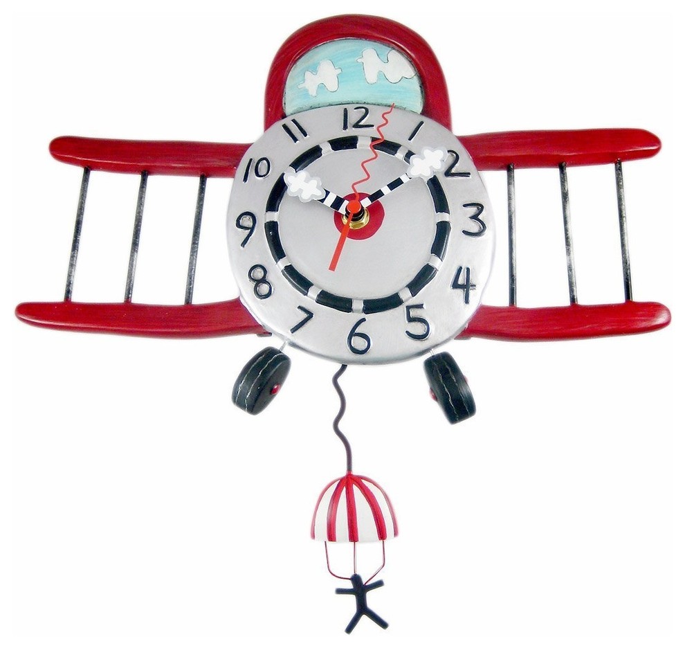 Allen Designs, Airplane Jumper Pendulum, Childs Kids Whimsical Wall Clock