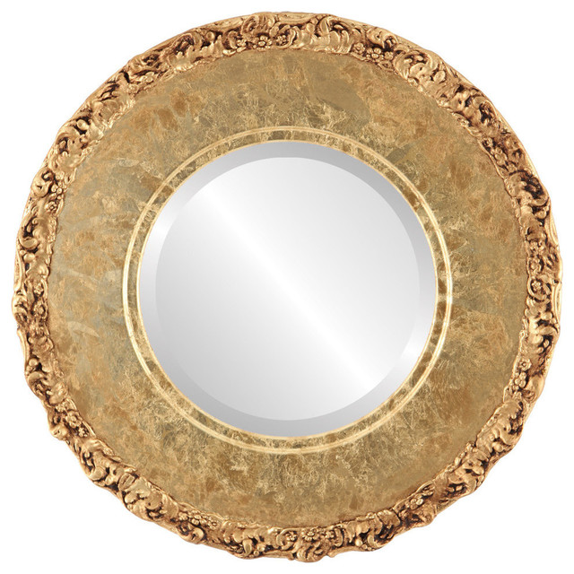 Williamsburg Framed Round Mirror in Champagne Gold Traditional Wall