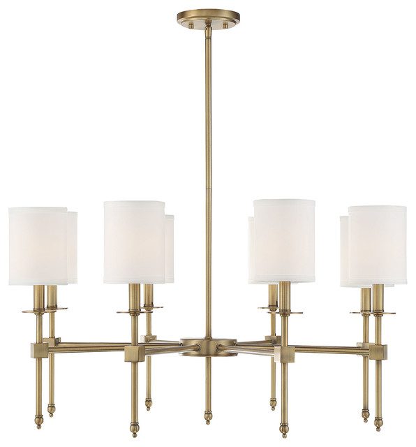 8 Light Transitional Chandelier Warm, Chandelier With White Shades
