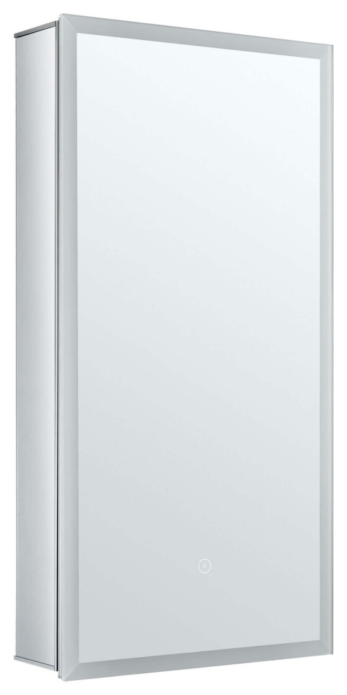LED Recessed/Surface Mount Medicine Cabinet, Aluminum, 15"x30", Left Hand Door