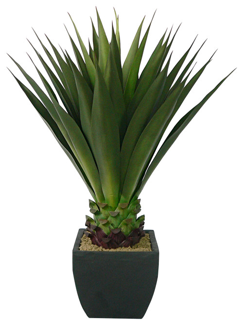 43" Tall High End Realistic Silk Giant Aloe Plant With Contemporary Planter