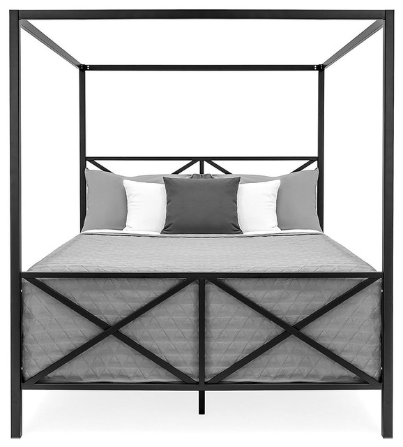 Hilton Furnitures Queen Size 4 Post Canopy Bed Frame In Black Queen Size 4 Post Canopy Bed Frame