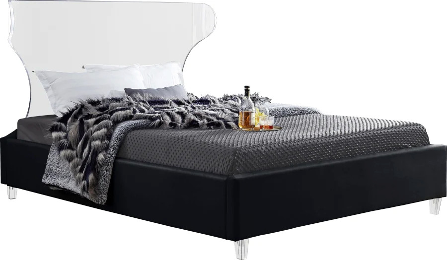 Raelyn Velvet Full Bed Black Contemporary Platform Beds by