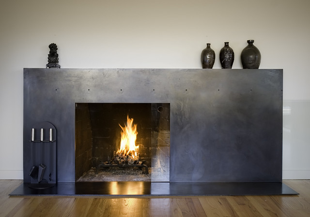 Blacken steel fireplace surround. Design collaboration with Jack Kearney of Company K.  Photography by Mike Kubik