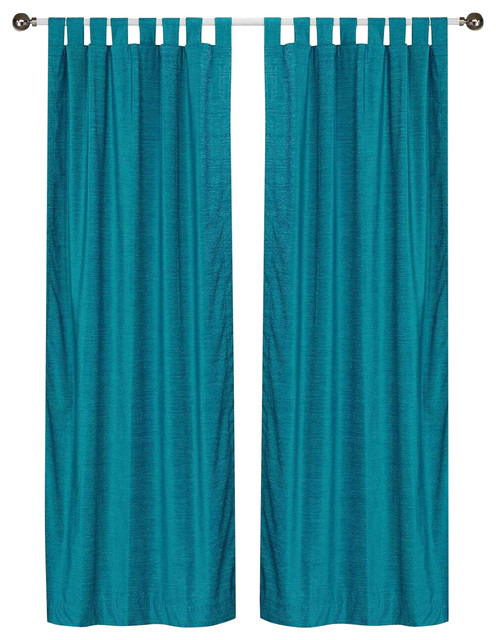 Turquoise Tab Top Velvet Curtain Drape Panel Piece