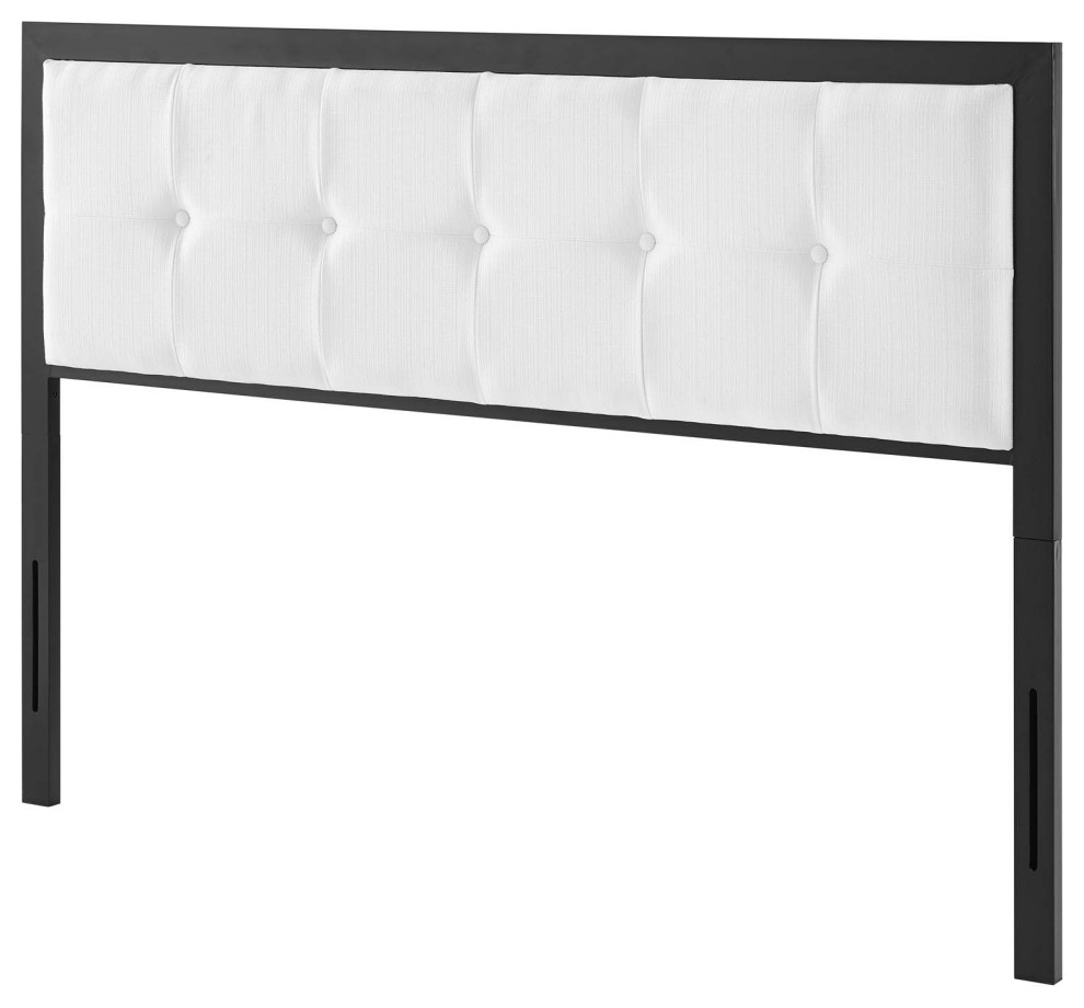Tufted Headboard, King Size, Fabric, Metal, Black Beige, Modern