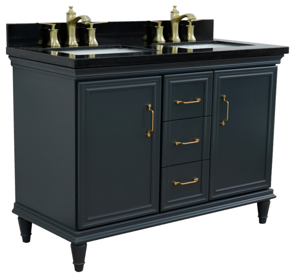 49" Double Vanity, Dark Gray Finish With Black Galaxy And Rectangle ...