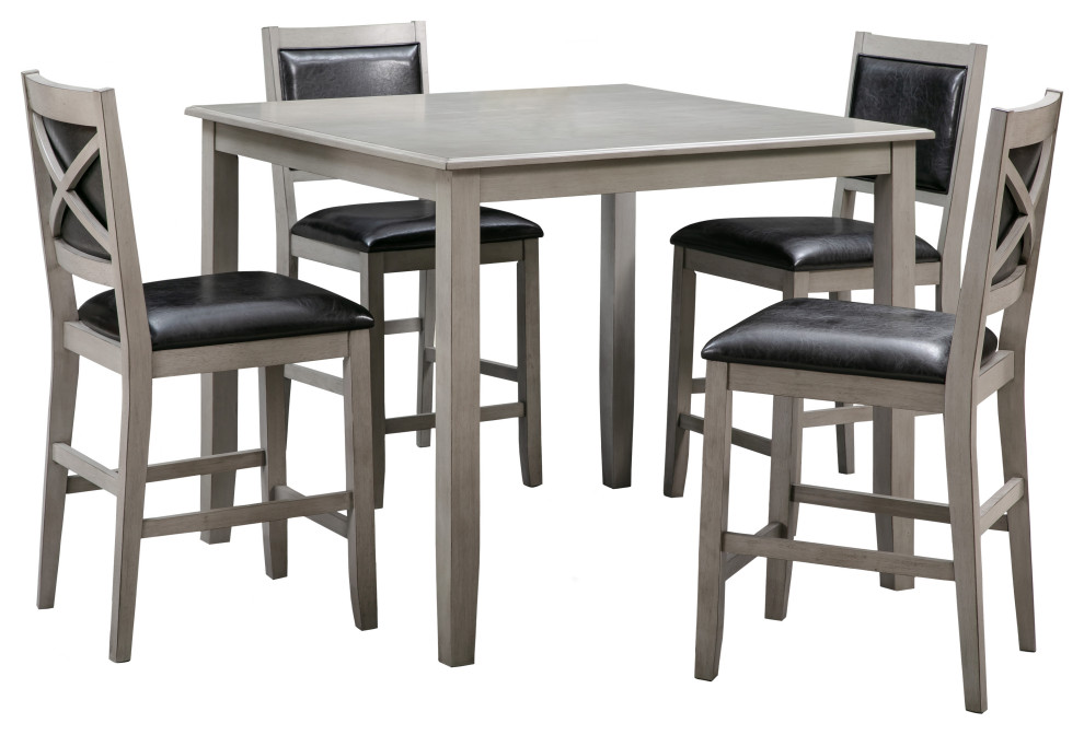 Walker 5PC Wood Counter Height Dining set, Light Gray Transitional