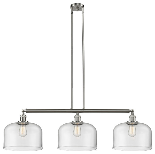 X-Large Bell 3-Light Island-Light, Brushed Satin Nickel, Clear