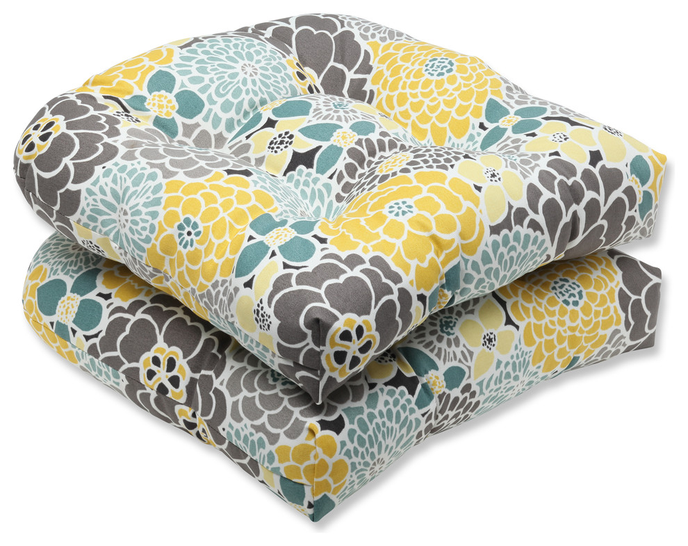 Full Bloom Wicker Seat Cushion, Set of 2 Contemporary Outdoor