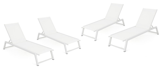 GDF Studio Mesa Outdoor Chaise Lounge With Aluminum Frame, White Mesh/White, Set of 4
