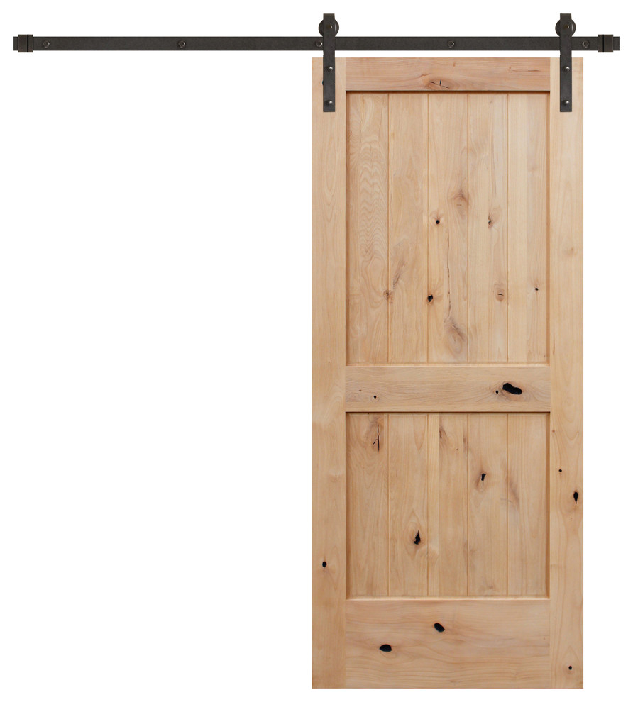 Unfinished Interior Knotty Alder 2 Panel VGroove Barn Door Transitional Interior Doors by
