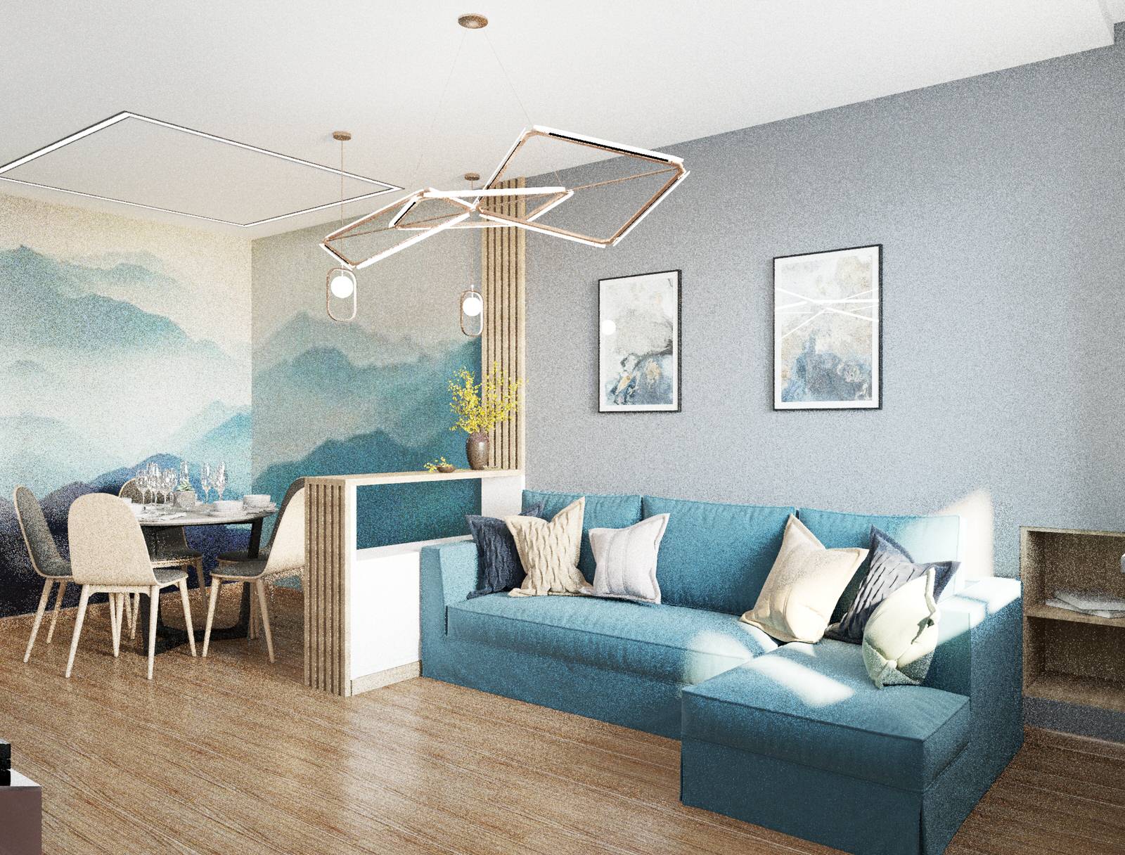 гостиная, бирюзовый цвет, фотообои