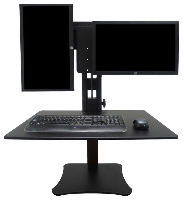 High Rise Dual Monitor Standing Desk Workstation Black Dual Monitor Standing Desk Workstation