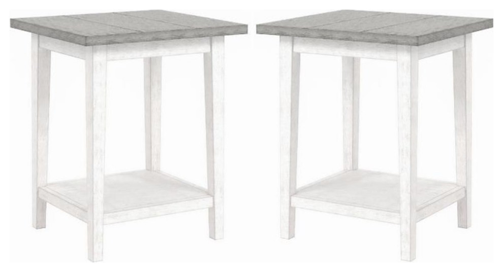 Home Square Elda Wood Side Table in Antique White and Gray Set of 2
