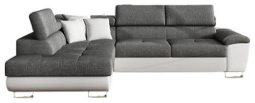 ALONZO Sectional Sleeper Sofa, White/Grey, Left Facing