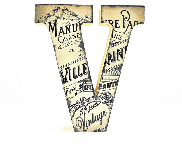 V For Vintage Decorative Letter Tabletop Decor Contemporary
