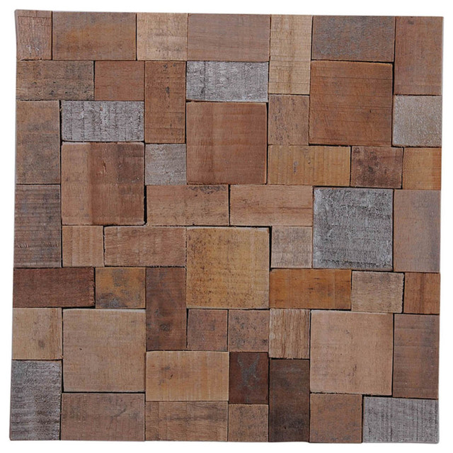 15.75"x15.75" Kayu Mosaic Teak Wall Tiles, Set of 6 Contemporary Wall And Floor Tile by