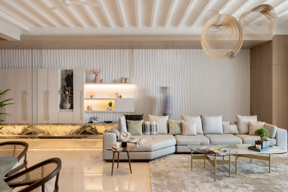 This is an example of a scandinavian living room in Mumbai.