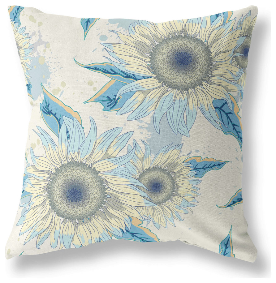 20" X 20" Beige And Yellow Broadcloth Floral Throw Pillow