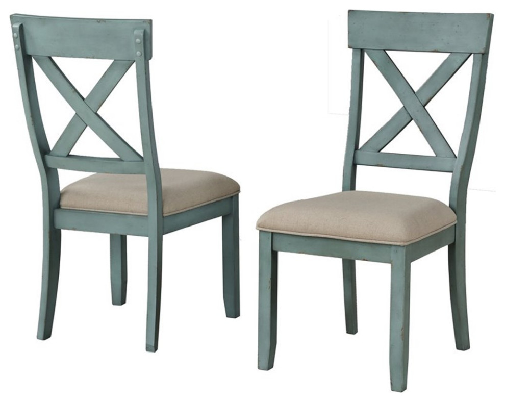 Roundhill Furniture Prato Wood CrossBack Dining Chair Antique Blue