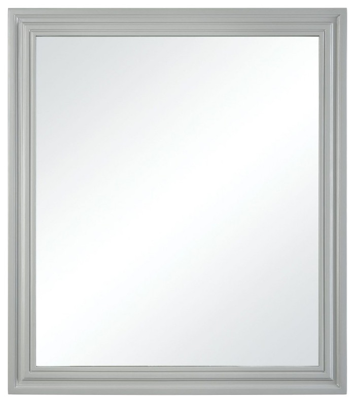 Modern Rectangular Wall Mirror in Grey Finish Solid Birch Frame Beveled