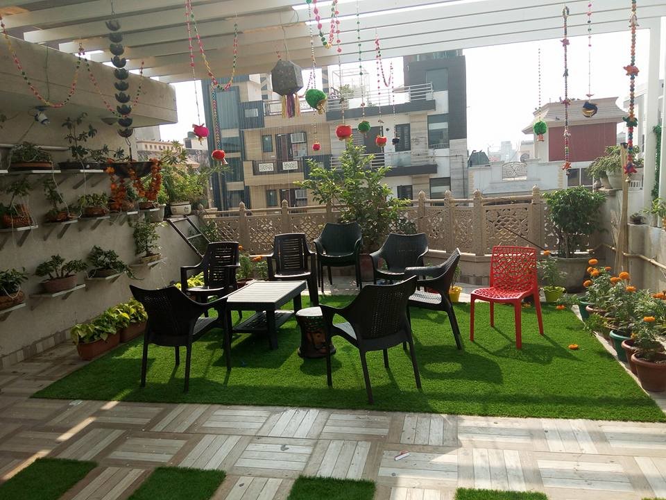 surajmal vihar terrace garden - transitional - landscape