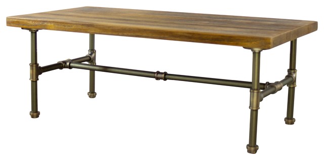 Corvallis Industrial Chic Coffee Table, Bronze/Light Brown Stain