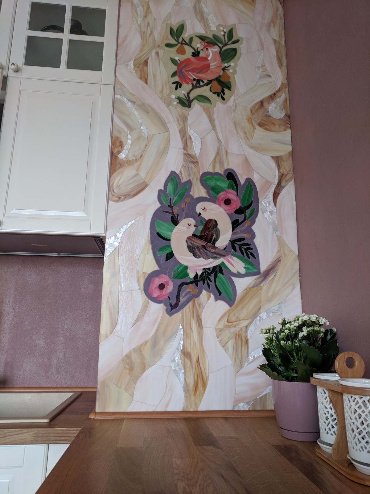 Встроенное мозаичное панно на кухню "Птицы"