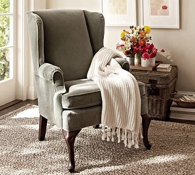 Gramercy Upholstered Wingback Armchair, Washed Linen/Cotton Camel