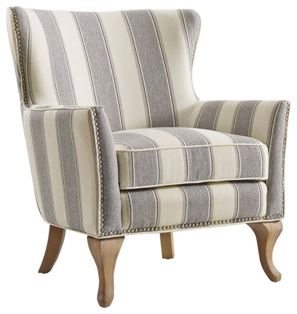 Classic Accent Chair, Striped Polyester Seat With Curved Back and