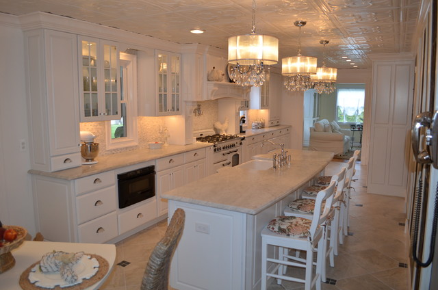 White Raised Panel Cabinets Country Kitchen New York By
