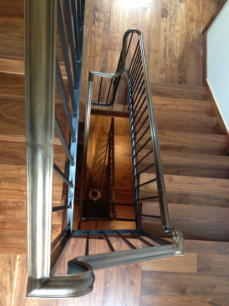 Design ideas for a transitional wood staircase in San Francisco with wood risers.