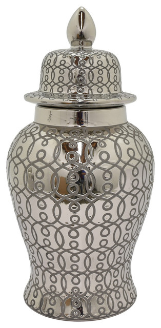 Three Hands Ceramic Temple Jar, Silver, 25"