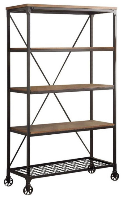 Pemberly Row 40" 5 Shelf Metal Bookcase in Pine