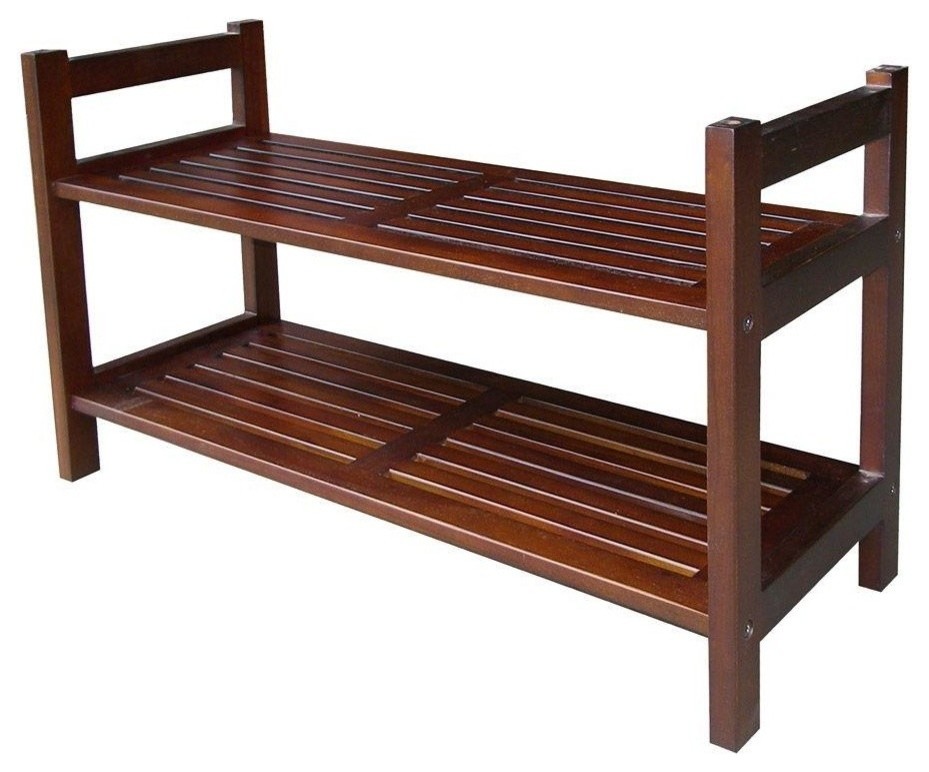 15.5" Two Tiers Stackable Shoe Rack, Mahogany