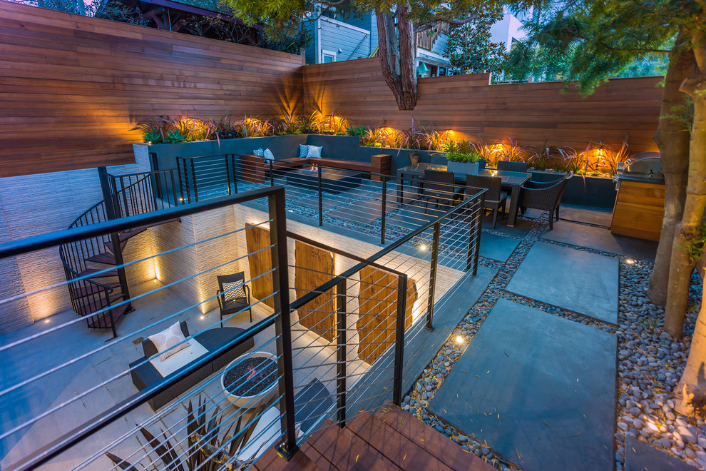 Large contemporary backyard patio in San Francisco.