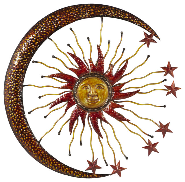 Metallic Hammered Metal Sun, Moon, Stars Outdoor Decor