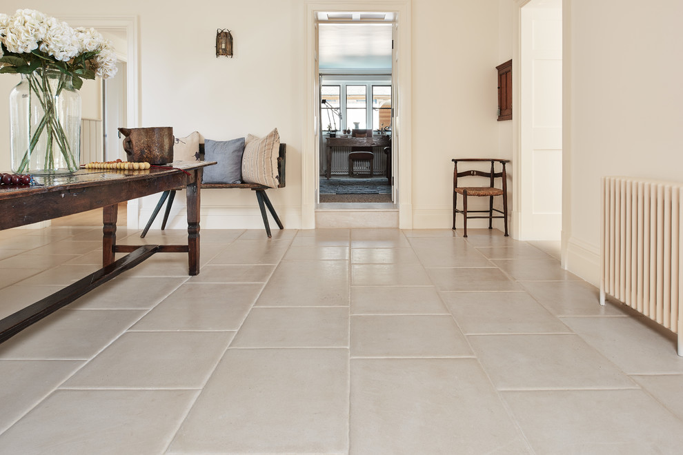 This is an example of a traditional hallway in Wiltshire with limestone floors.