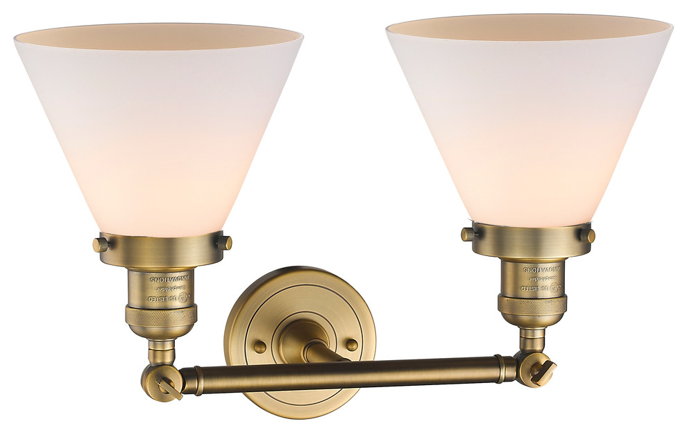 Franklin Restoration Large Cone 2 Light Bathroom Vanity Light, Brushed