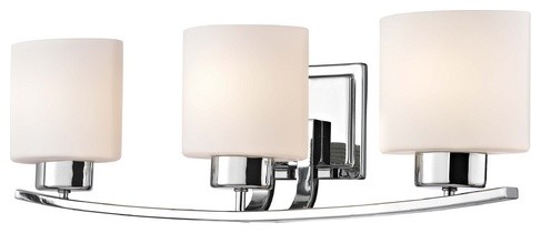 Chrome Bathroom Wall Light with White Oval Glass - Three Lights