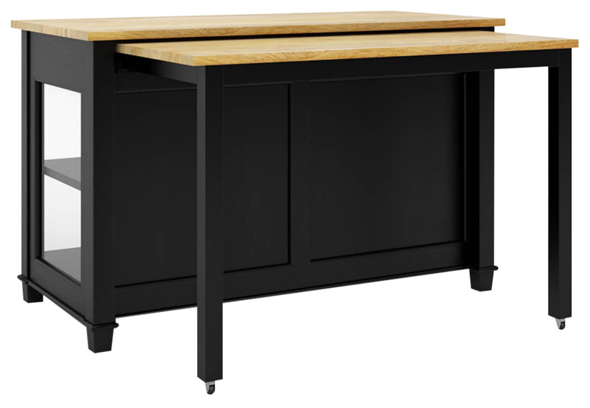 Alburgh Rustic Solid Wood 3 Drawer Kitchen Island With Table Extension Transitional Dining