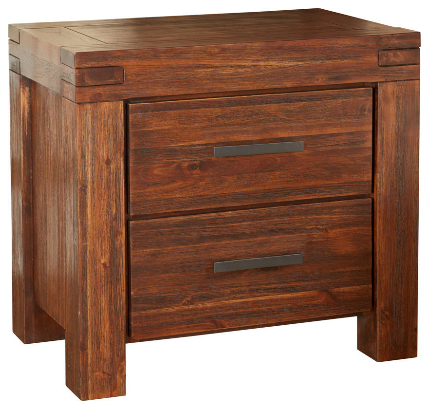 Modus Furniture Meadow 2 Drawer Solid Wood Nightstand in Brick Brown