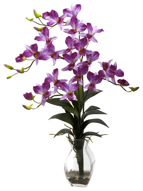 Dendrobium Orchid With Vase Arrangement Contemporary