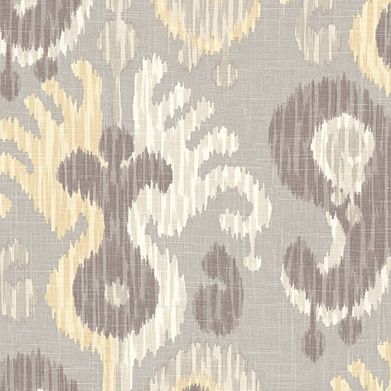 Gray and Yellow Giant Ikat Linen Fabric
